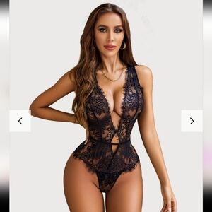 NWT Avidlove Black Lace Bodysuit Deep V Mini One Piece